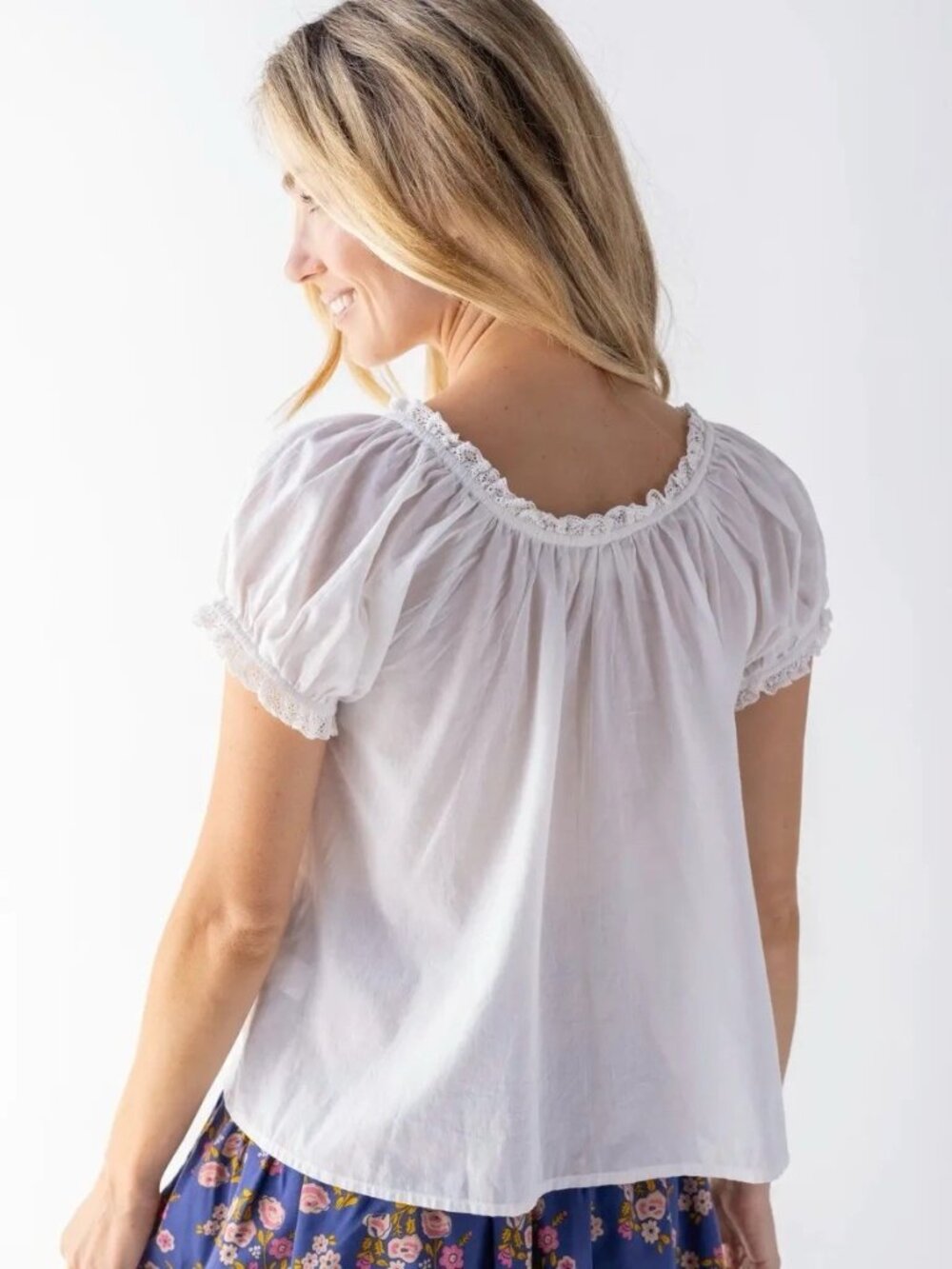 Natural Life Womens Sweet Nothings Peasant Top Sz Large White Embroidered Cotton - Picture 4 of 6